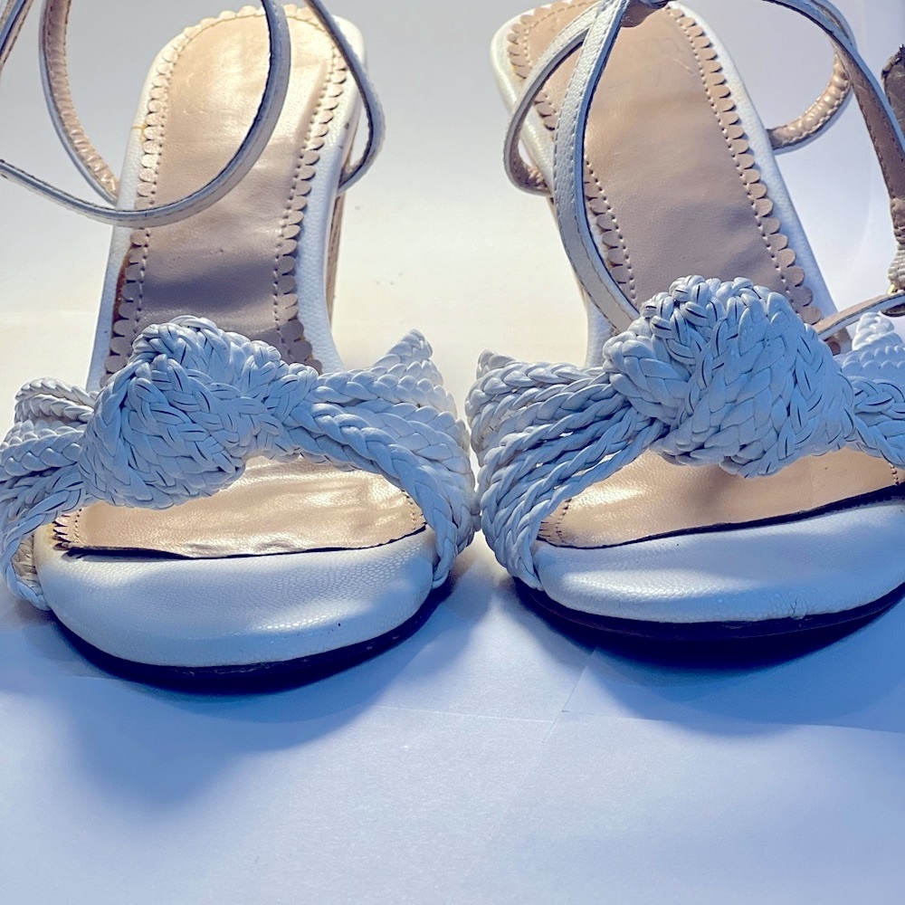 Crown and ivory Cork wedges Strappy Slingback Sandals Size six white EUC